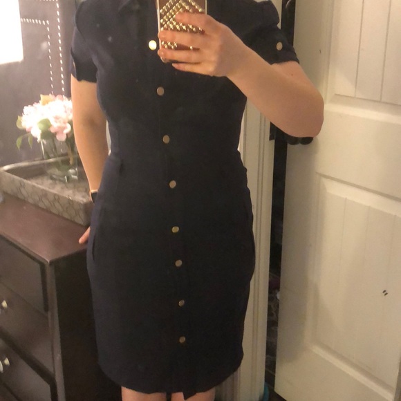 Beautiful Calvin Klein navy blue button down dress - Picture 5 of 7